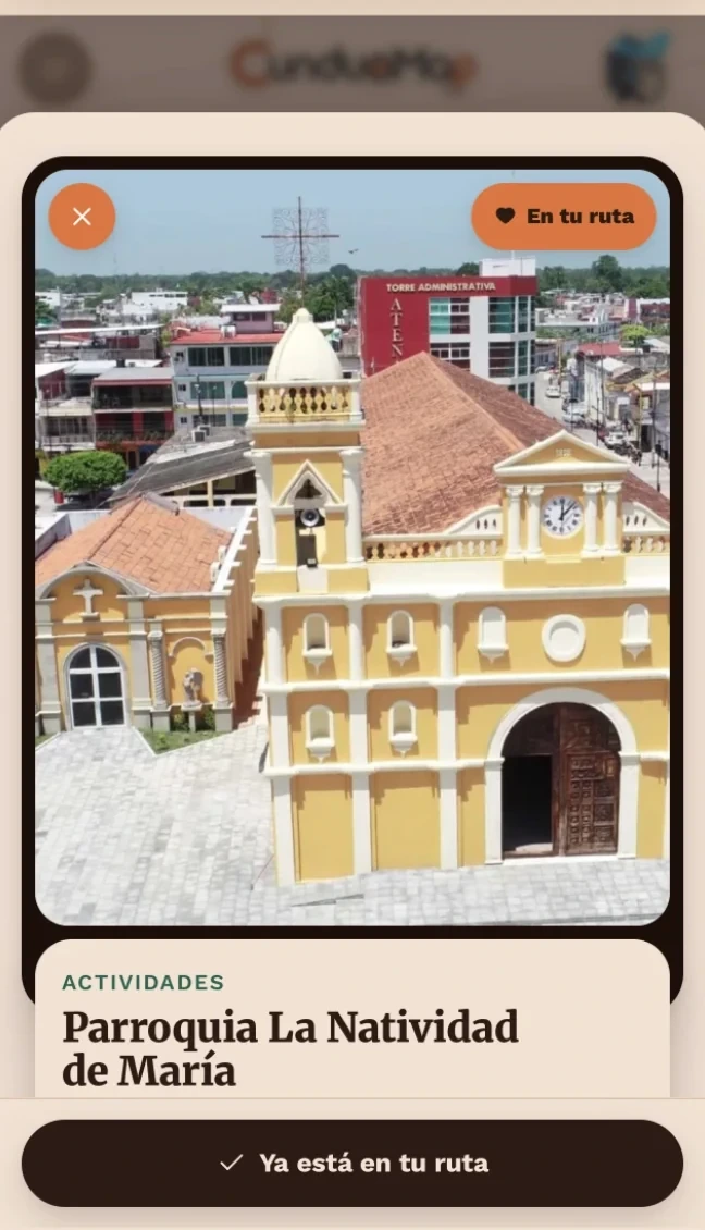 Place card for the Parroquia La Natividad de María, already in the route