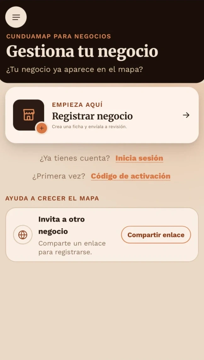 Business area with the option to register a business