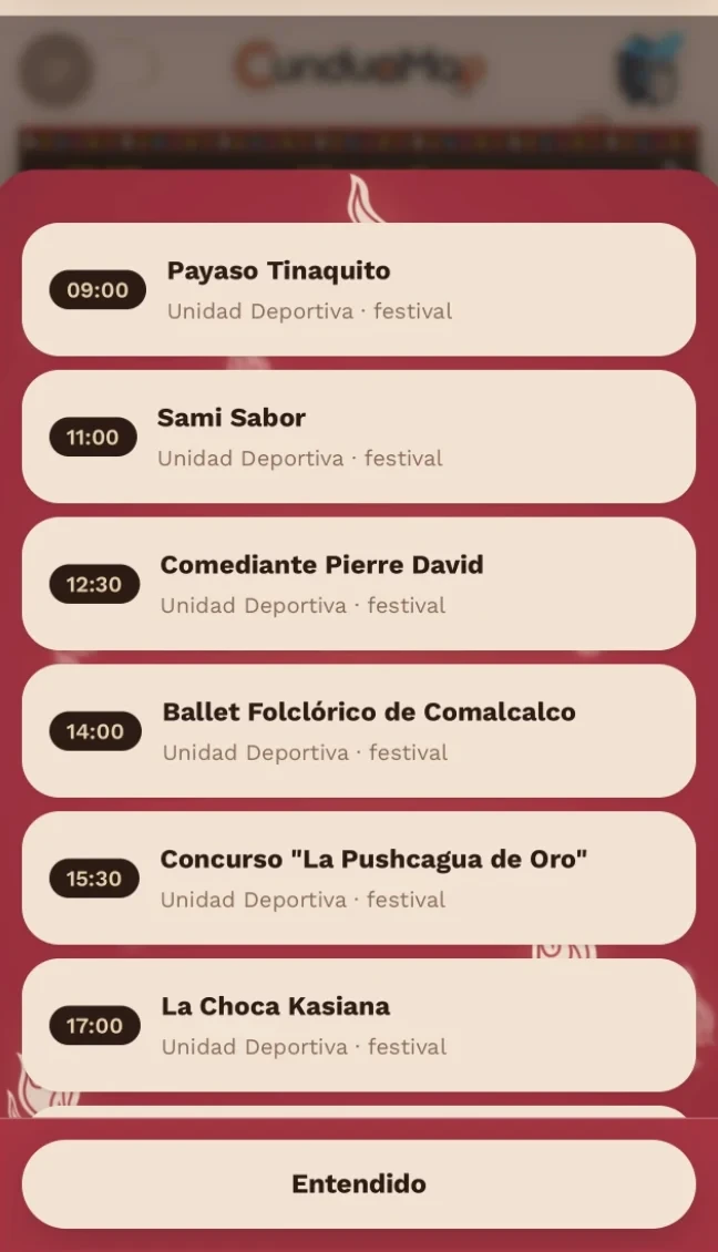 Festival schedule by time