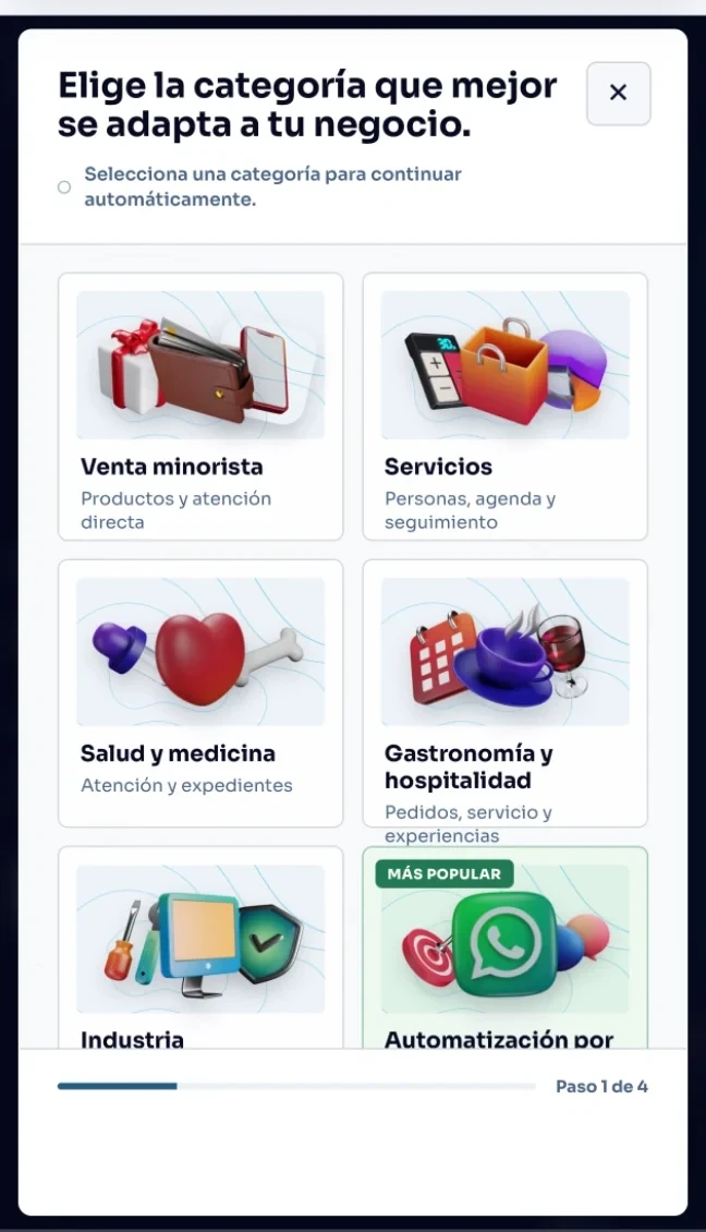 Quote builder, step 1: business category